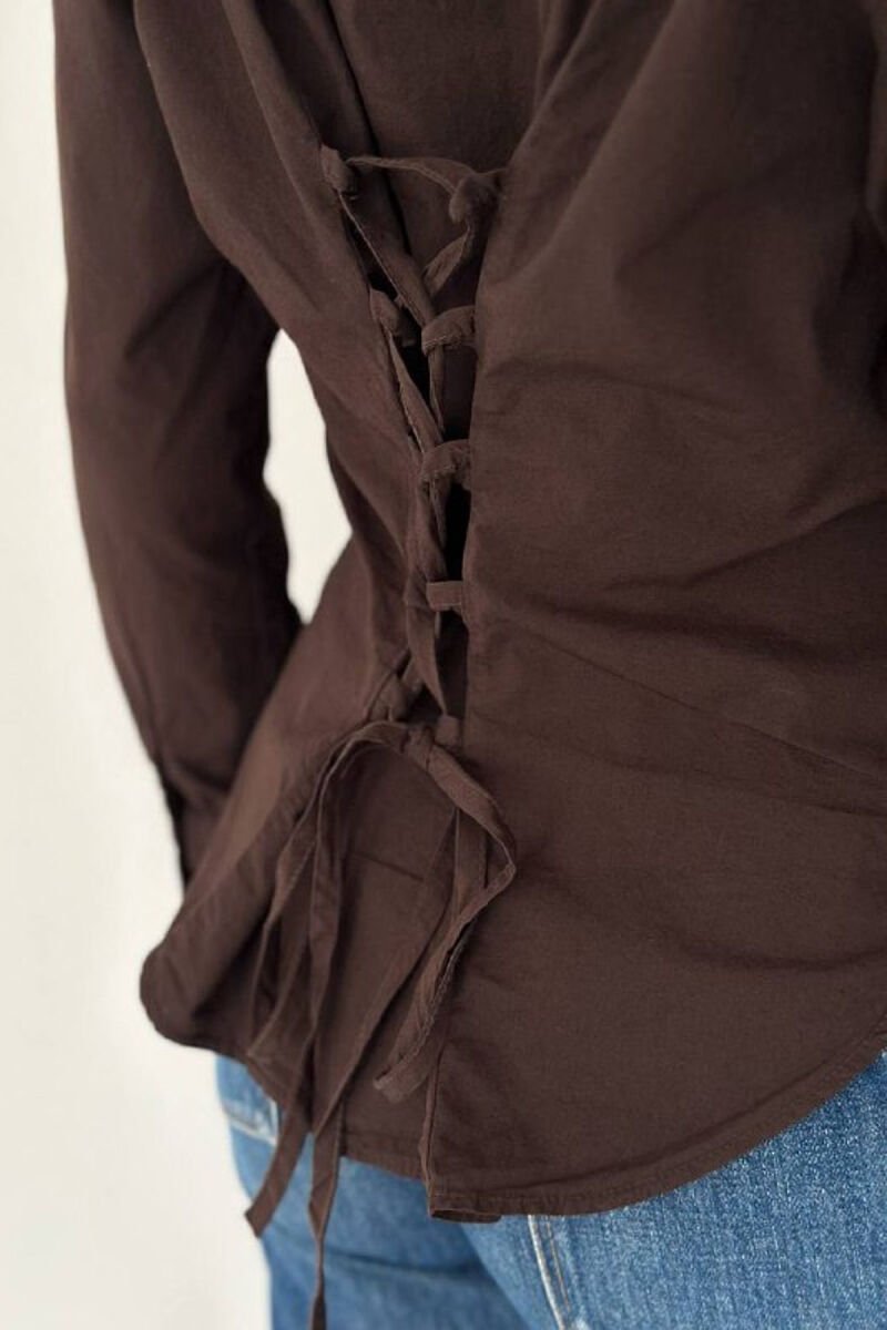 ONE COLOR BACK LACING WOMEN SHIRT BROWN/KAFE - 4