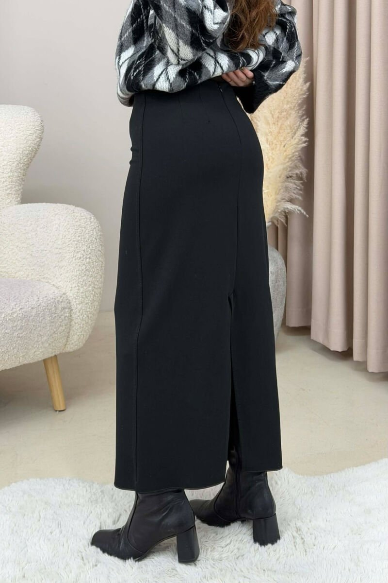 ONE COLOR BACK SPLIT LONG WOMEN SKIRT BLACK/ E ZEZE - 4
