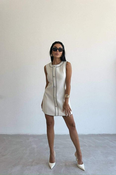 ONE COLOR BACK ZIPPER SLEEVELESS WOMEN DRESS CREAM/KREM 