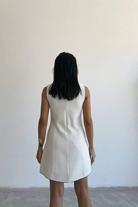 ONE COLOR BACK ZIPPER SLEEVELESS WOMEN DRESS CREAM/KREM - 3