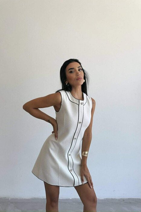 ONE COLOR BACK ZIPPER SLEEVELESS WOMEN DRESS CREAM/KREM - 4