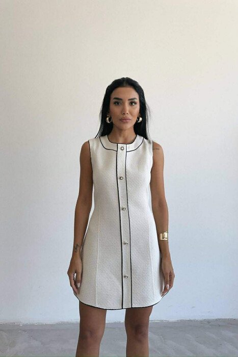 ONE COLOR BACK ZIPPER SLEEVELESS WOMEN DRESS CREAM/KREM - 7