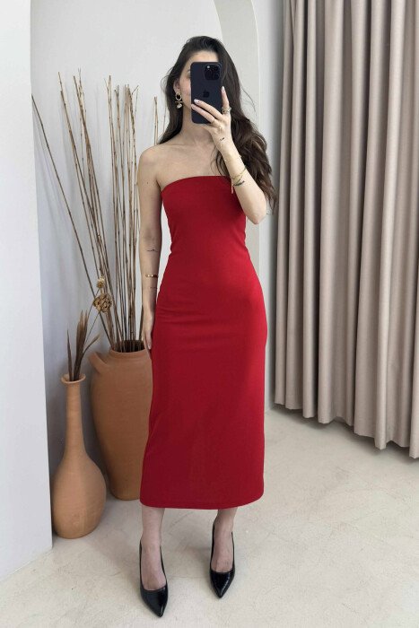 ONE COLOR BACK ZIPPER WOMEN DRESS RED/E KUQE - 1