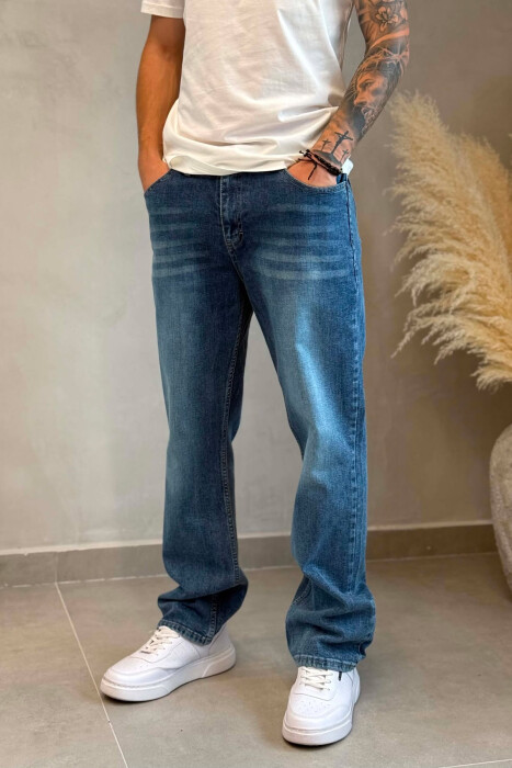 ONE COLOR BAGGY SIMPLE MEN JEANS BLUE/BLU - 5