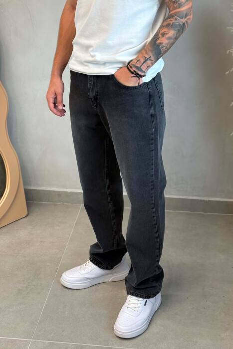 ONE COLOR BAGGY SIMPLE MEN JEANS DARK GREY/GEE - 3