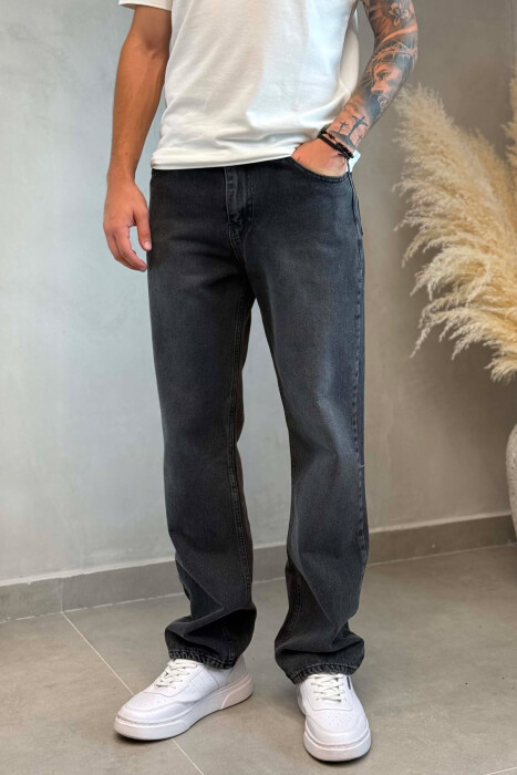 ONE COLOR BAGGY SIMPLE MEN JEANS DARK GREY/GEE - 4