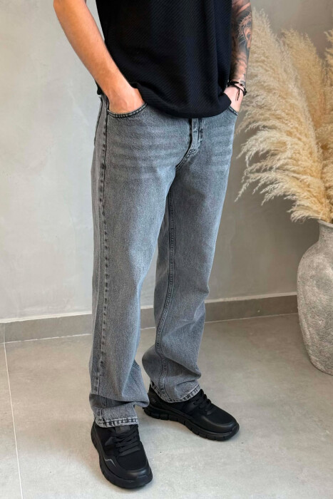 ONE COLOR BAGGY SIMPLE MEN JEANS GREY/GRI - 2