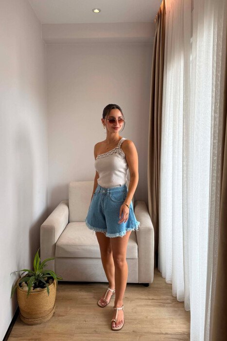 ONE COLOR BAGGY WOMAN SHORT JEANS LIGHTBLUE/BZ - 2