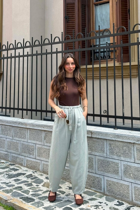 PANTALLONA ME BEL ELASTIK PER FEMRA NE NGJYRE MENTE - KLAUDIO FASHION