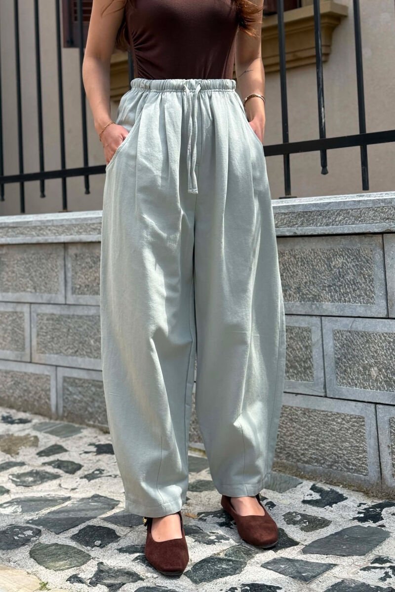 ONE COLOR BALLON ELASTIC WAIST WOMAN TROUSERS MINT/MENTE - 2