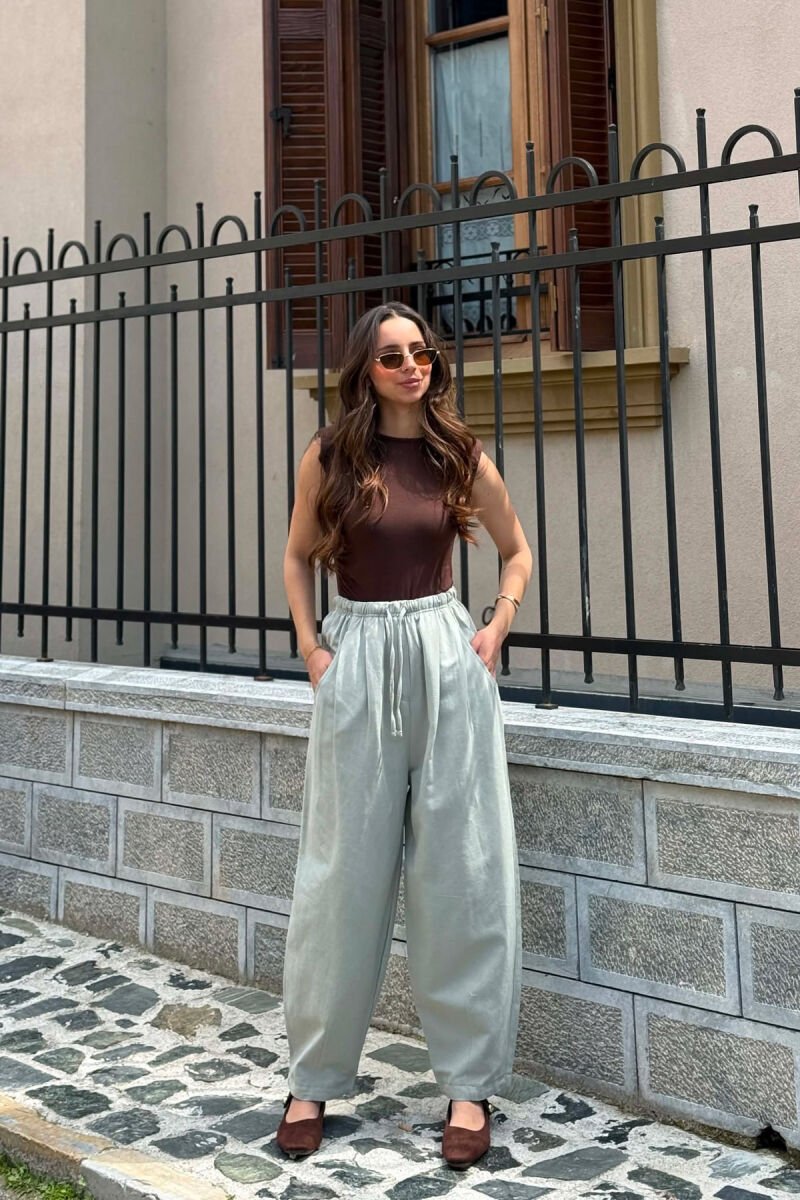ONE COLOR BALLON ELASTIC WAIST WOMAN TROUSERS MINT/MENTE - 3