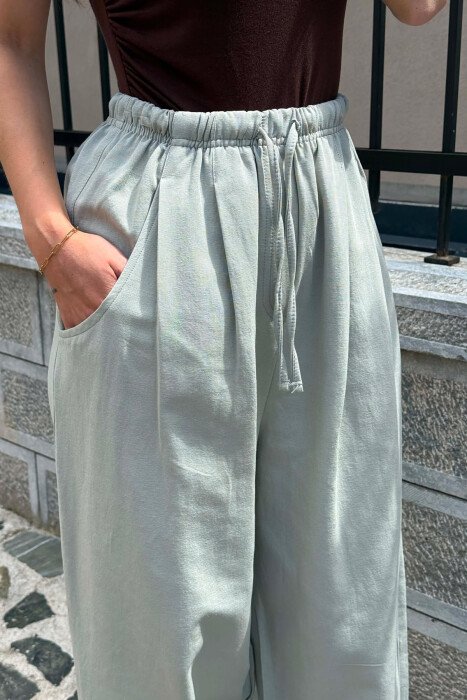 ONE COLOR BALLON ELASTIC WAIST WOMAN TROUSERS MINT/MENTE - 5