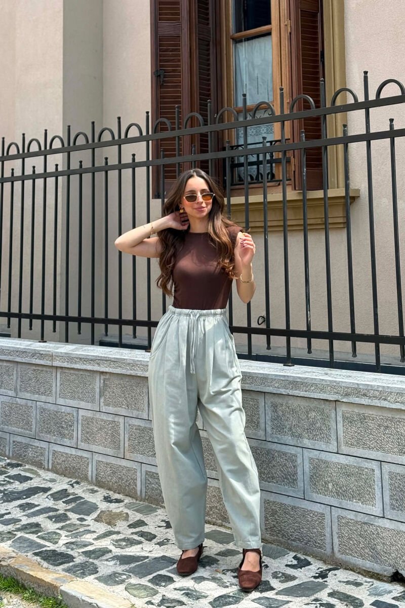 ONE COLOR BALLON ELASTIC WAIST WOMAN TROUSERS MINT/MENTE - 6