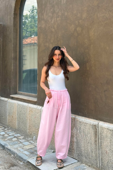 PANTALLONA ME BEL ELASTIK PER FEMRA NE NGJYRE ROZE - KLAUDIO FASHION