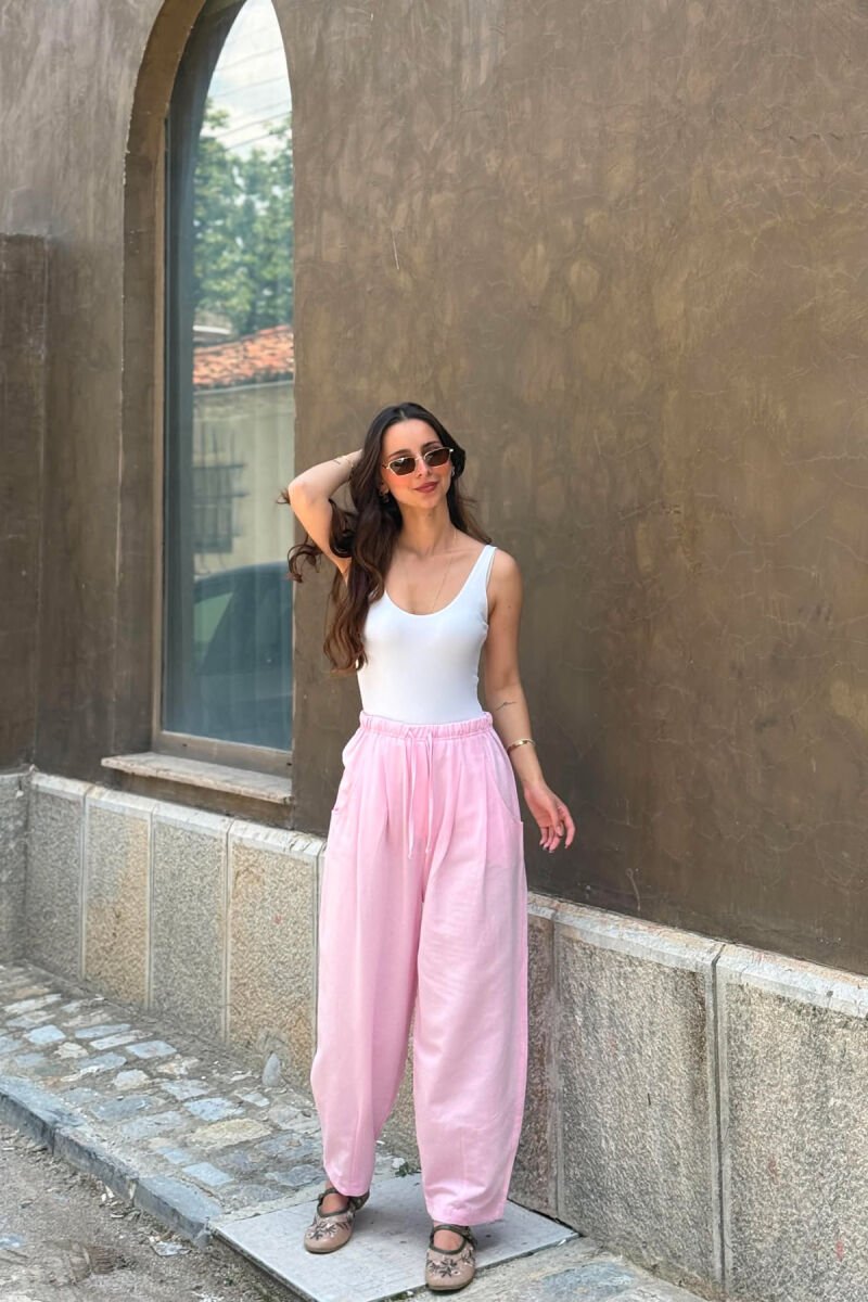 ONE COLOR BALLON ELASTIC WAIST WOMAN TROUSERS PINK/ROZE - 2