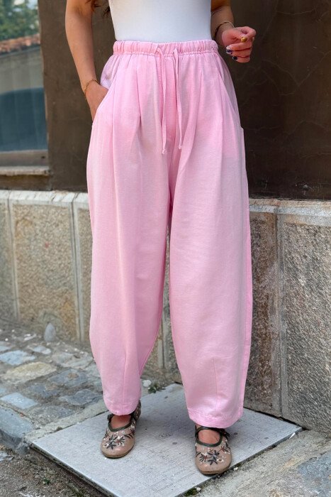 ONE COLOR BALLON ELASTIC WAIST WOMAN TROUSERS PINK/ROZE - 3