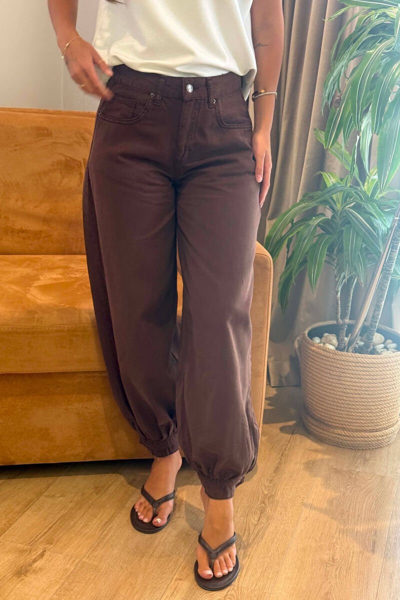 ONE COLOR BALLON WOMAN JEANS BROWN/KAFE - 5