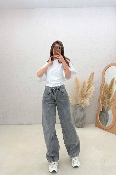 ONE COLOR BALLON WOMAN JEANS GREY/GRI - KLAUDIO FASHION