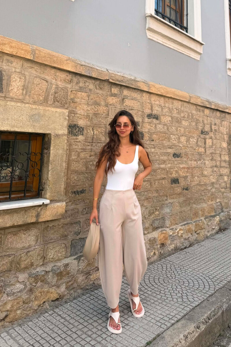 ONE COLOR BALLON WOMAN TROUSERS BEIGE/BEZHE - 1