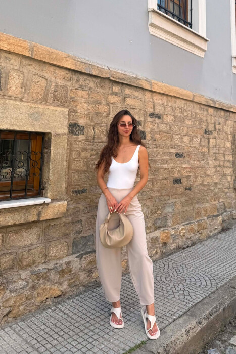 ONE COLOR BALLON WOMAN TROUSERS BEIGE/BEZHE - 4