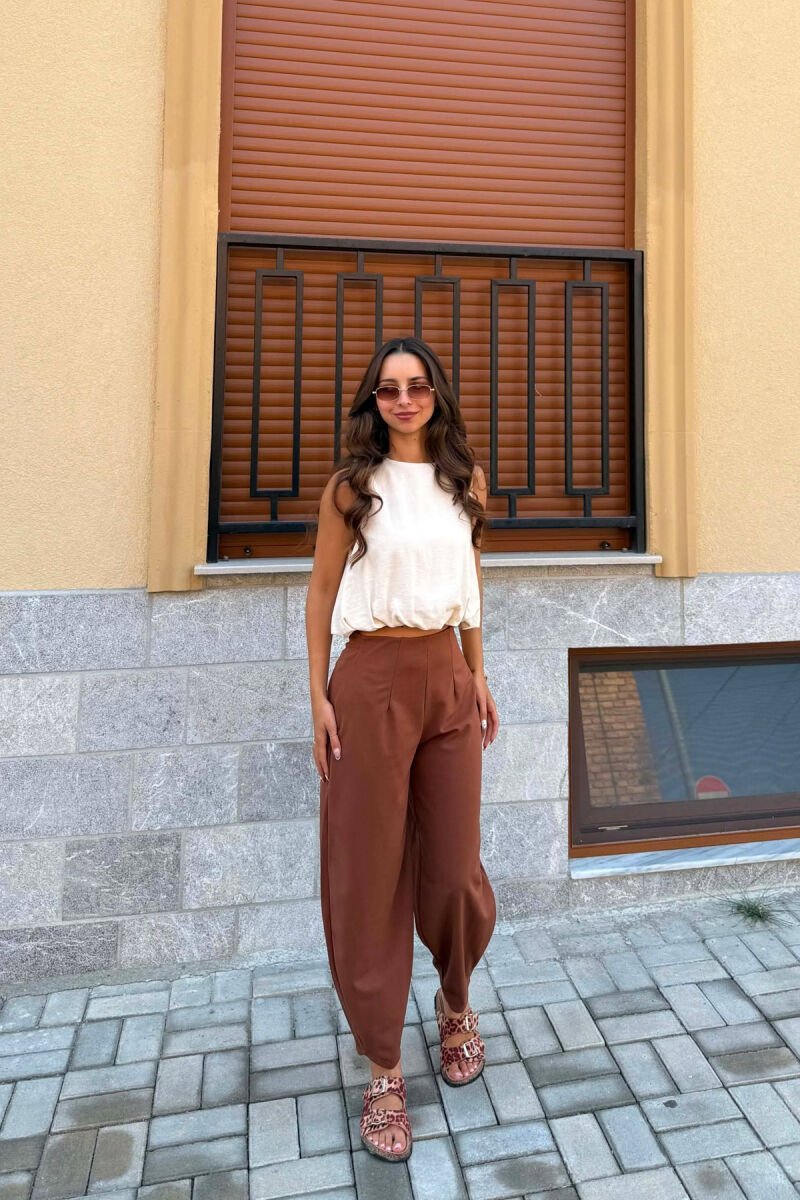 ONE COLOR BALLON WOMAN TROUSERS BROWN/KAFE - 1