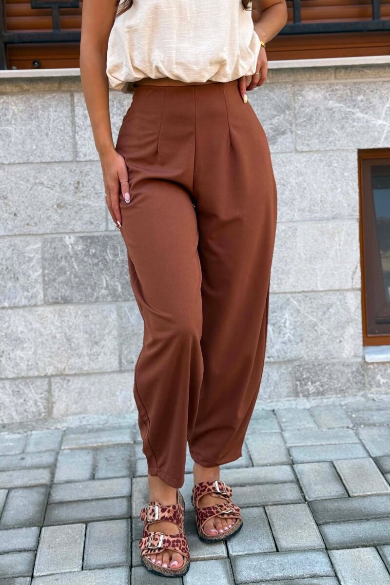 ONE COLOR BALLON WOMAN TROUSERS BROWN/KAFE - 2