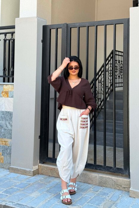 ONE COLOR BALLON WOMAN TROUSERS CREAM/KREM - 2