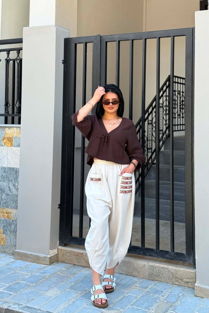 ONE COLOR BALLON WOMAN TROUSERS CREAM/KREM - 2