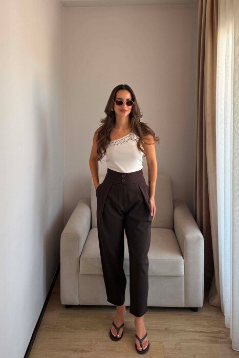 ONE COLOR BALLON WOMAN TROUSERS DARK BROWN/KAE 