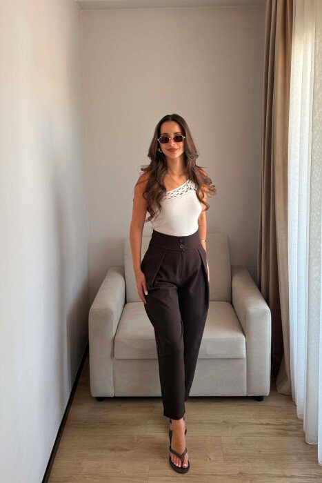 ONE COLOR BALLON WOMAN TROUSERS DARK BROWN/KAE - 2