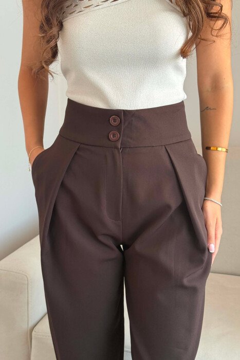 ONE COLOR BALLON WOMAN TROUSERS DARK BROWN/KAE - 5