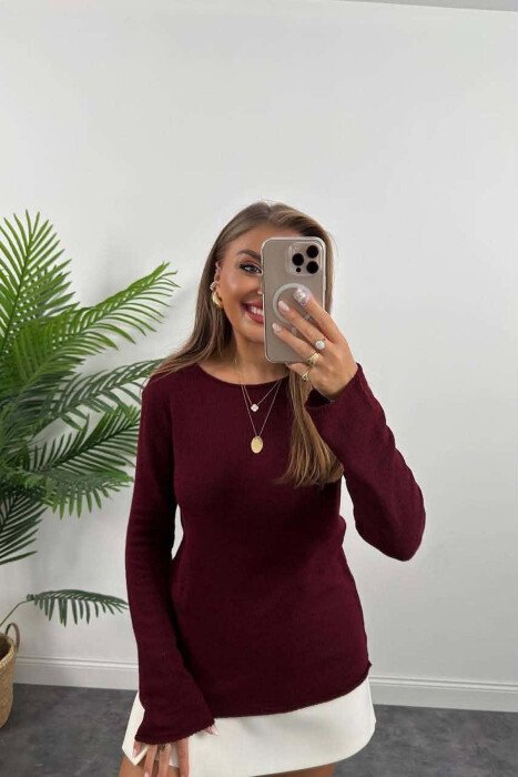 ONE COLOR SIMPLE WOMAN SWEATSHIRT BURGUNDY/VISHNJE - 
