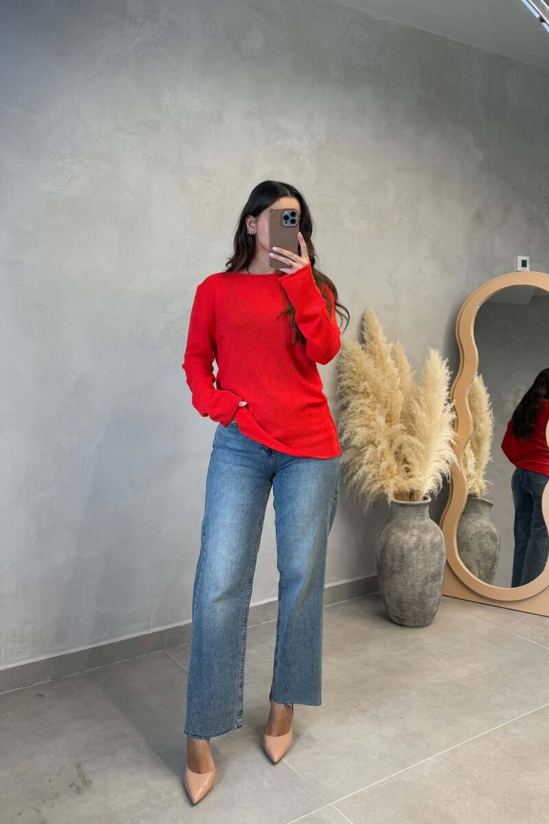 ONE COLOR SIMPLE WOMAN SWEATER RED/E KUQE - 3