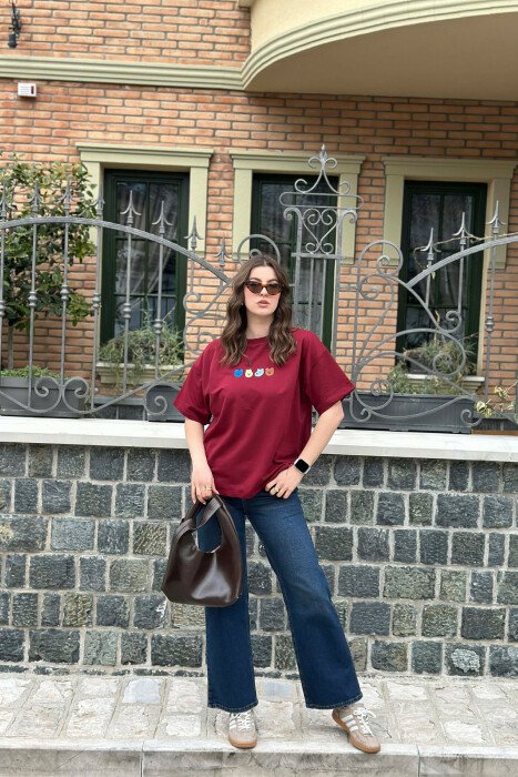 ONE COLOR BEAR DESIGN WOMAN T-SHIRT BURGUNDY/VISHNJE - 4