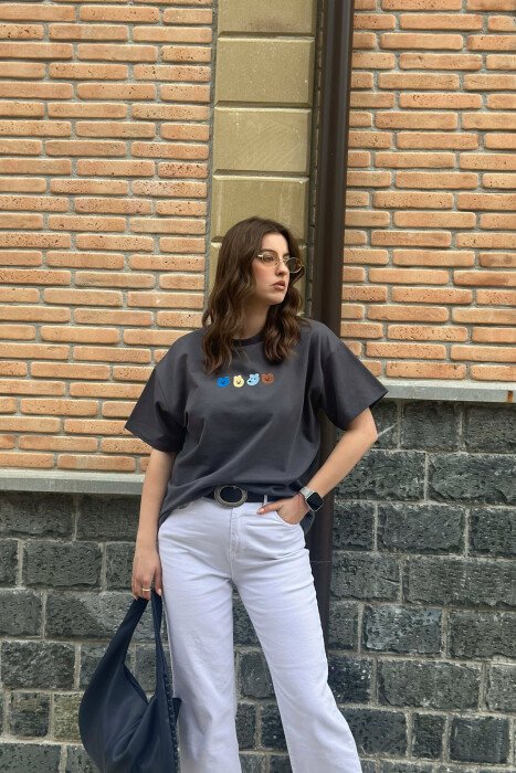 T-SHIRT NJE NGJYRESH ME DIZAJN ME ARUSH PER FEMRA NE NGJYRE GRI TE ERRET 