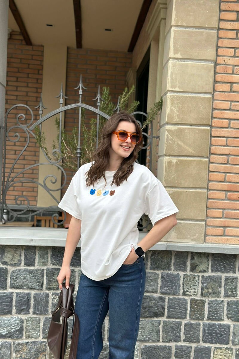 ONE COLOR BEAR DESIGN WOMAN T-SHIRT WHITE-E BARDHE - 1