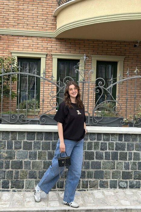 ONE COLOR BEAR DETAIL WOMAN T-SHIRT BLACK/ E ZEZE - 3