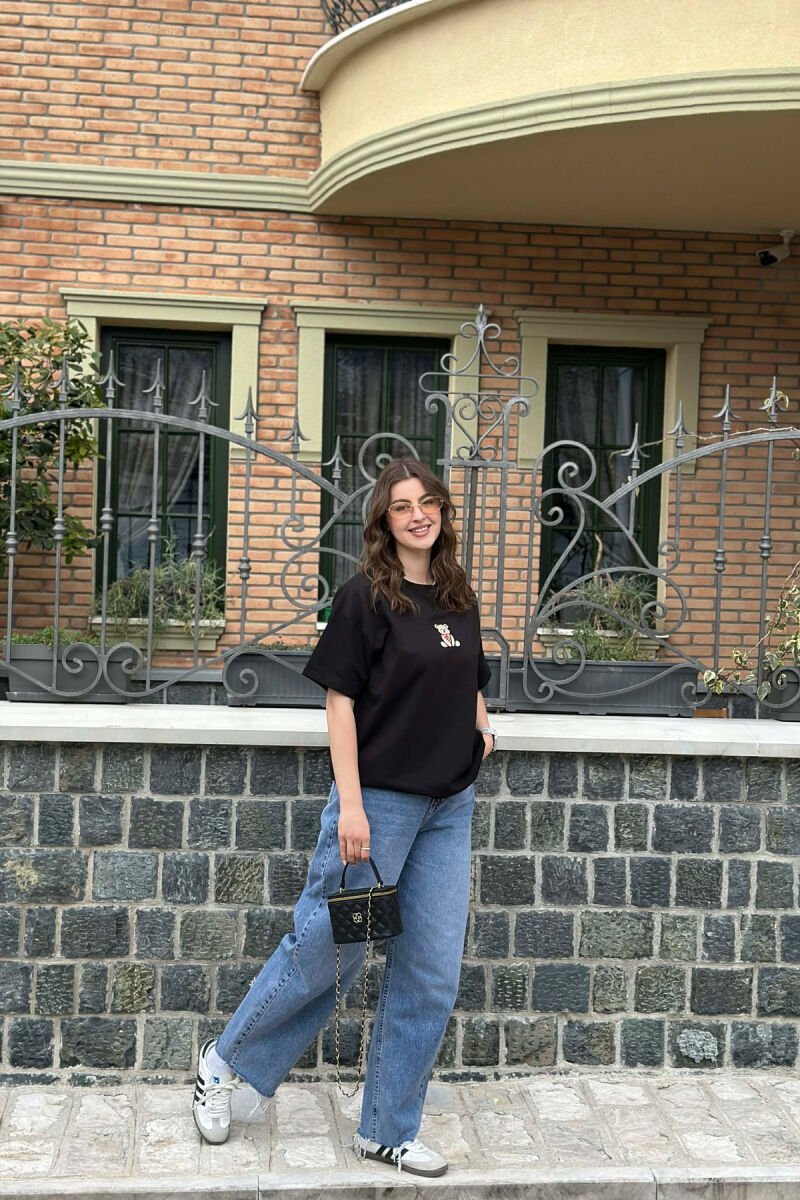 ONE COLOR BEAR DETAIL WOMAN T-SHIRT BLACK/ E ZEZE - 3