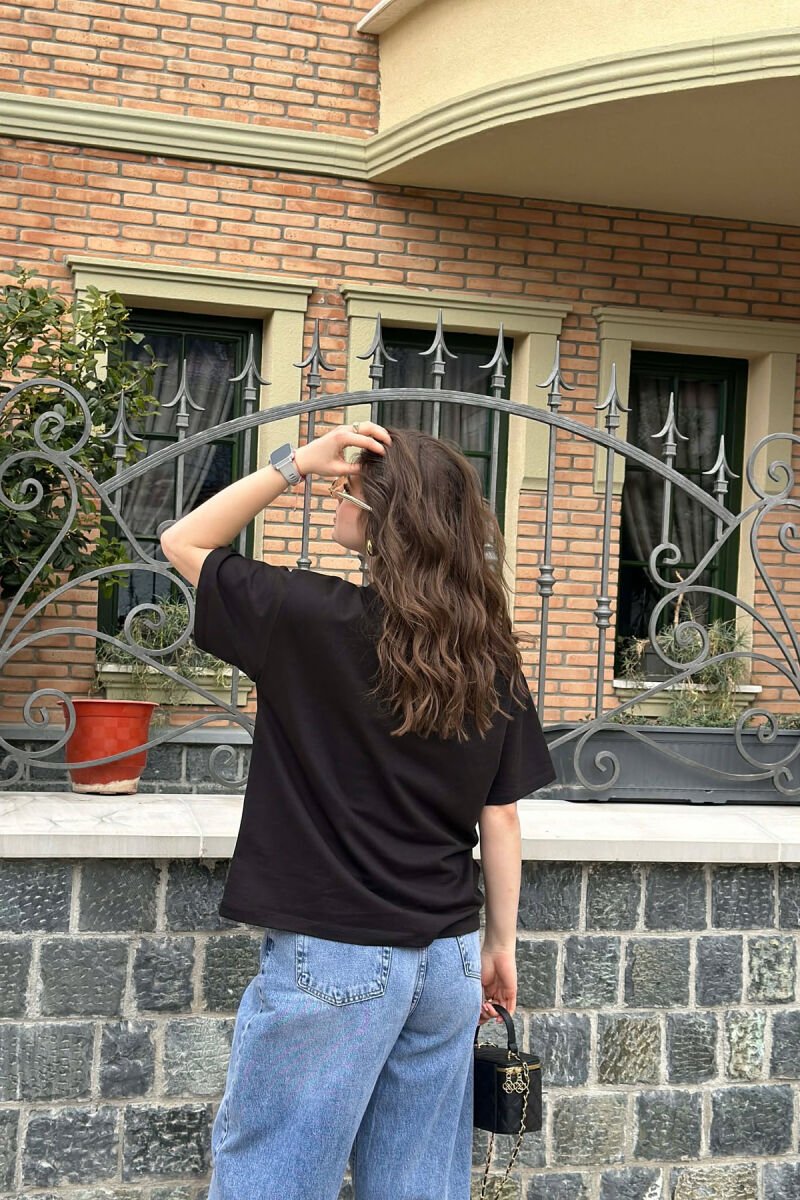 ONE COLOR BEAR DETAIL WOMAN T-SHIRT BLACK/ E ZEZE - 4