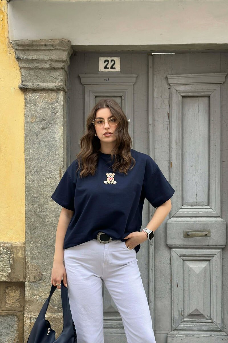 ONE COLOR BEAR DETAIL WOMAN T-SHIRT BLUE/BLU - 1
