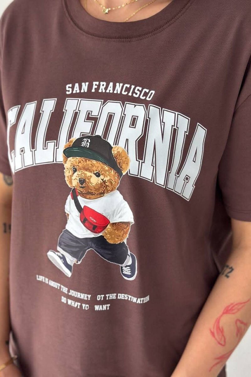 ONE COLOR BEAR IMAGE WOMAN T-SHIRT BROWN/KAFE - 2