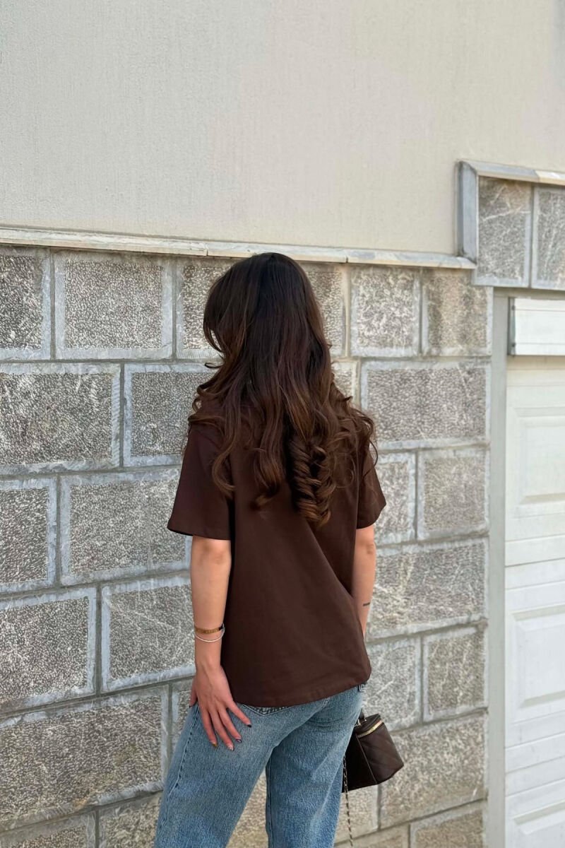 ONE COLOR BEAR IMAGE WOMAN T-SHIRT DARK BROWN/KAE - 2