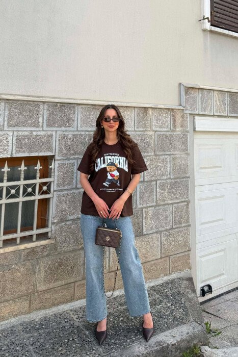 ONE COLOR BEAR IMAGE WOMAN T-SHIRT DARK BROWN/KAE - 3