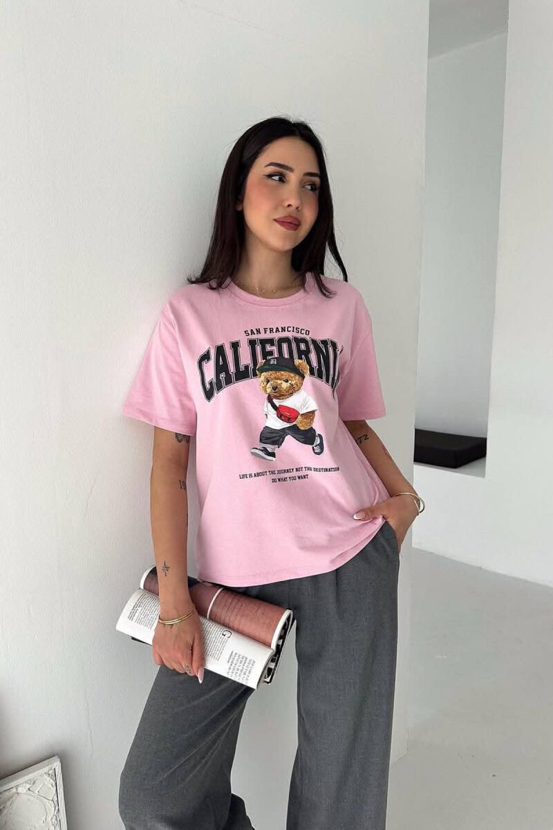 ONE COLOR BEAR IMAGE WOMAN T-SHIRT PINK/ROZE - 1