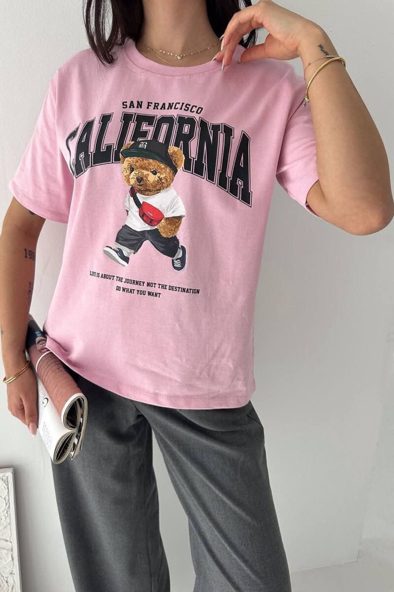 ONE COLOR BEAR IMAGE WOMAN T-SHIRT PINK/ROZE - 3