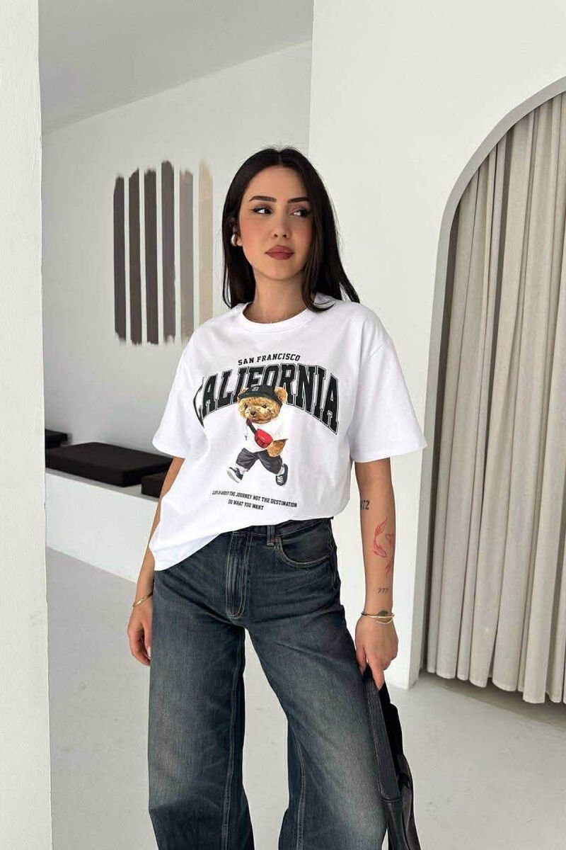 ONE COLOR BEAR IMAGE WOMAN T-SHIRT WHITE-E BARDHE - 1