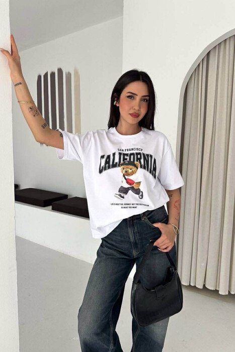 ONE COLOR BEAR IMAGE WOMAN T-SHIRT WHITE-E BARDHE - 3