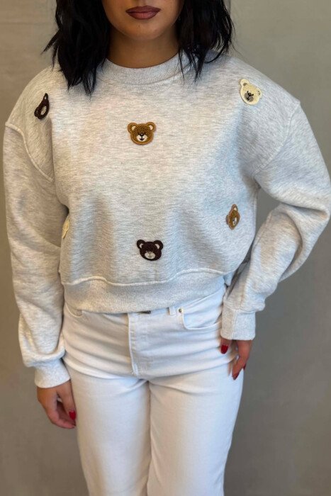 ONE COLOR BEAR LOGO FLUFFY WOMAN SWEATSHIRT LIGHT GREY/GZ - 2