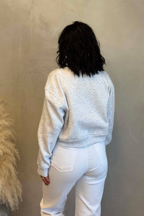 ONE COLOR BEAR LOGO FLUFFY WOMAN SWEATSHIRT LIGHT GREY/GZ - 5