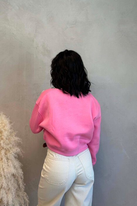 ONE COLOR BEAR LOGO FLUFFY WOMAN SWEATSHIRT PINK/ROZE - 4